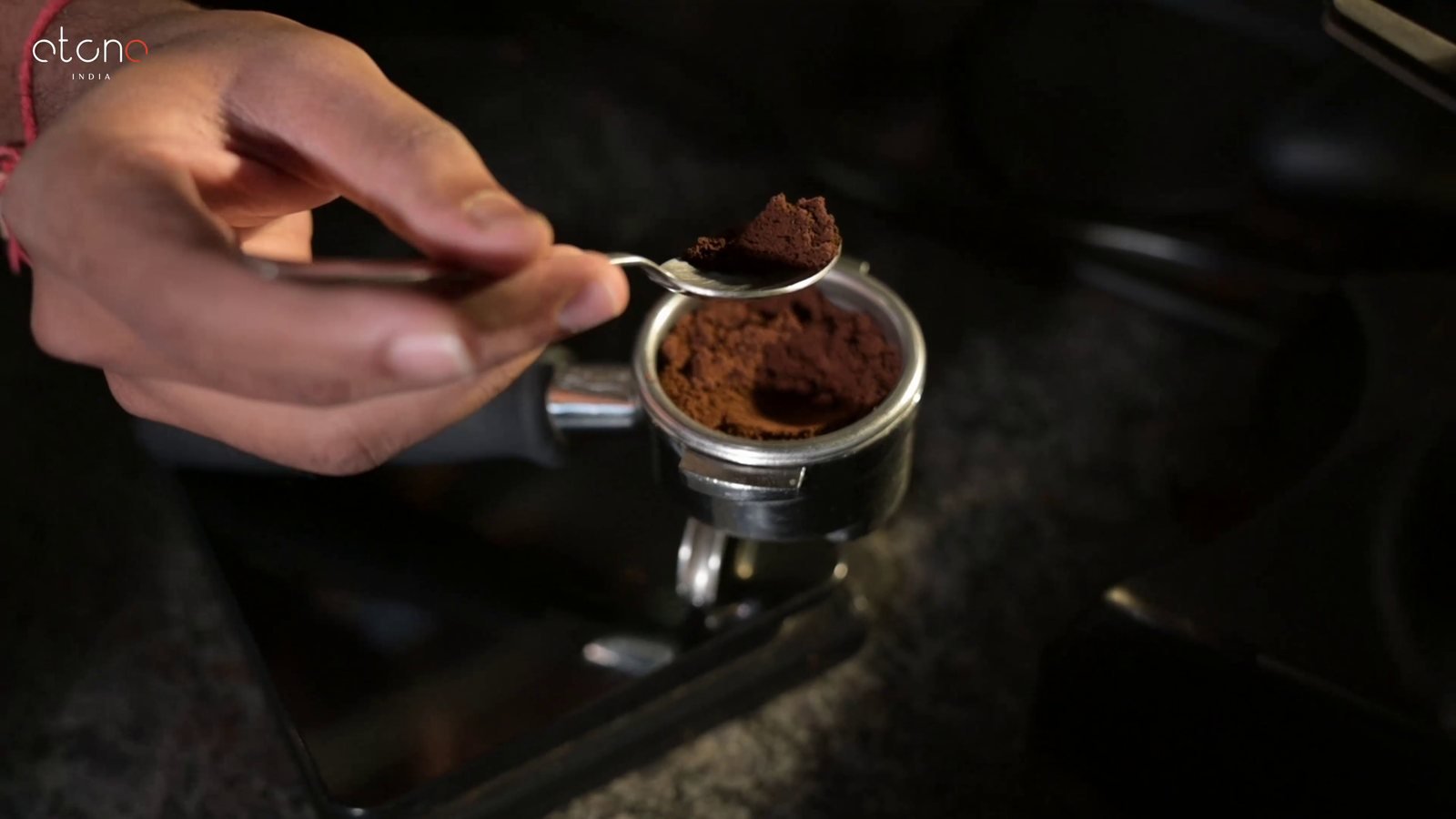 Espresso being dosed, from a brand film for Coffee Yard