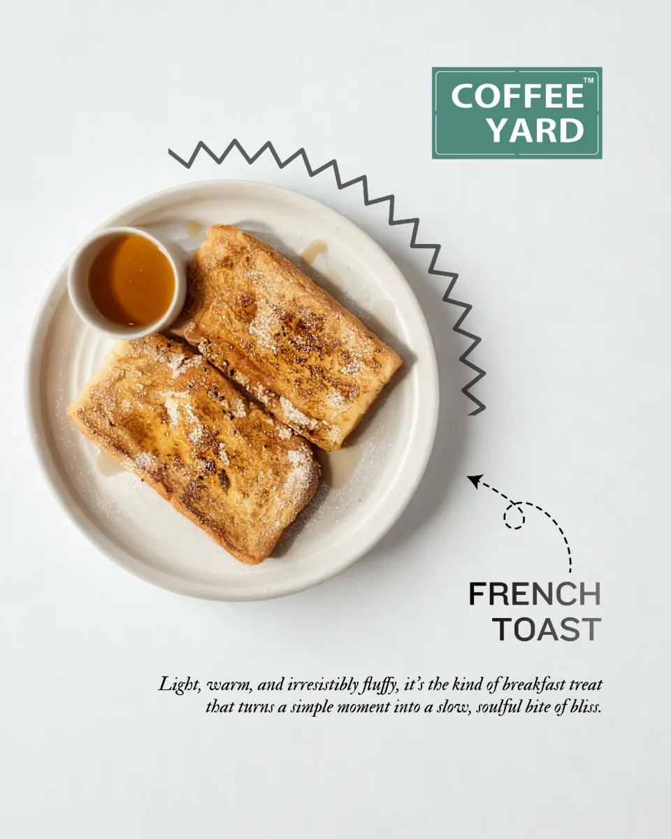French toast with syrup, laid out for Coffee Yard