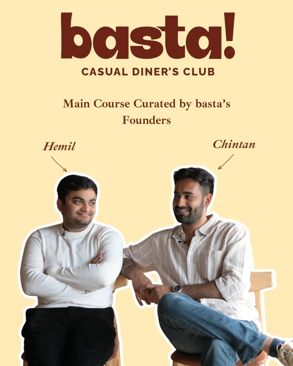 Basta’s two founders, drawn into a menu card